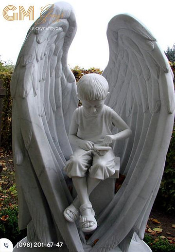 Детский памятник из мрамора с крыльями PF-351